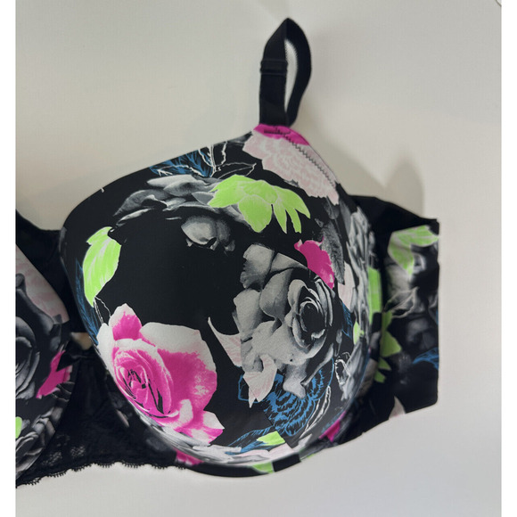 Torrid Curve 360 Back Smoothing Perfect T-Shirt Push-Up Bra Floral Black 50D - Picture 5 of 7